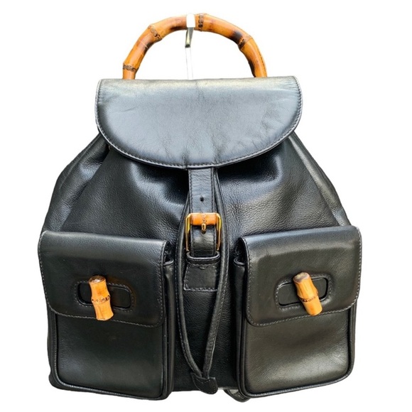 Gucci Black Leather Backpack with Bamboo Accents - Picture 1 of 7